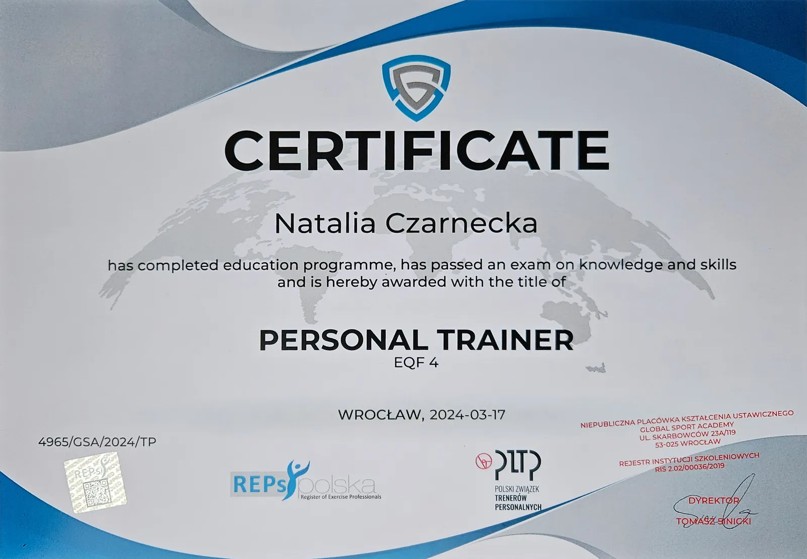 Trener personalny (EQF 4)